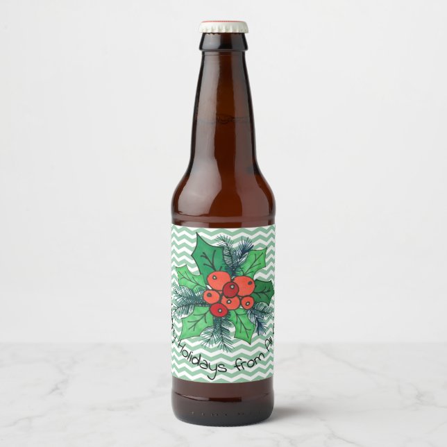 Étiquette Pour Bouteilles De Bière Holly Berries sur Chevron (Devant)