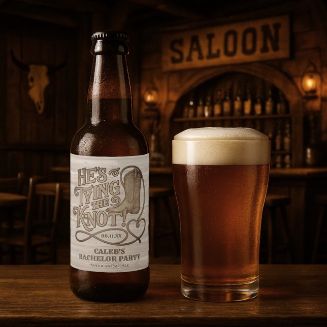 Étiquette Pour Bouteilles De Bière Il Noue le Nœud Enterrement de Vie de Garçon Rusti (Créateur téléchargé)