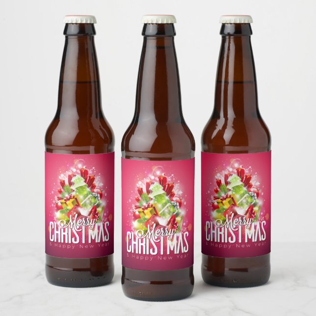 Étiquette Pour Bouteilles De Bière Illustration graphique moderne de Noël rouge (Bouteilles)