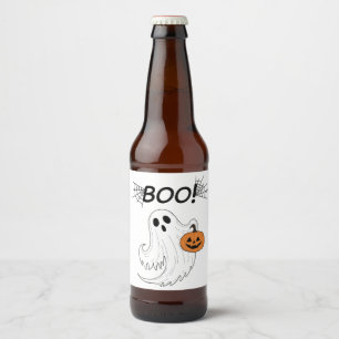 Étiquette Pour Bouteilles De Bière Jack-o’ lanterne et un fantôme blanc Boo Halloween