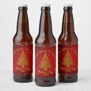 Étiquette Pour Bouteilles De Bière Jeu de correspondance Noël Rouge Arbre d'or Nom d