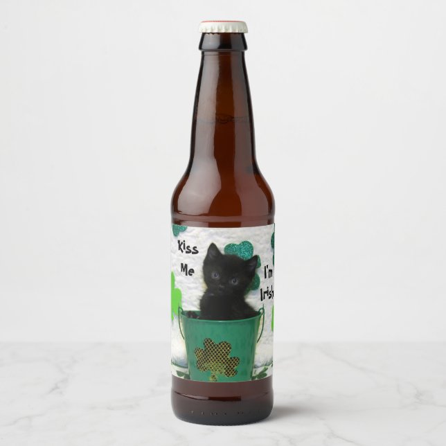 Étiquette Pour Bouteilles De Bière Joli Jack le chat St. Patrick's Day (Devant)