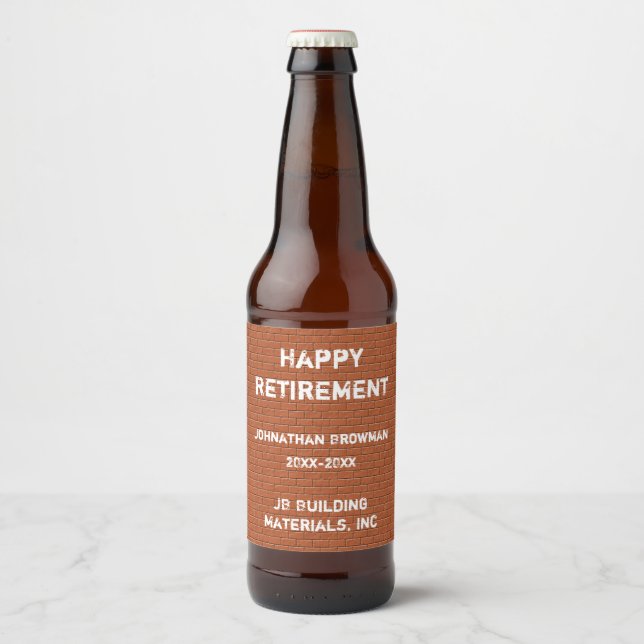 Étiquette Pour Bouteilles De Bière Joyeuse retraite Red Brick Construction Employé (Devant)