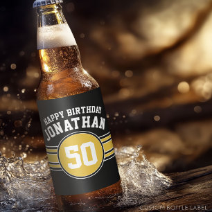 Étiquette Pour Bouteilles De Bière Joyeux Anniversaire Sports Stripes avec Age Gold B