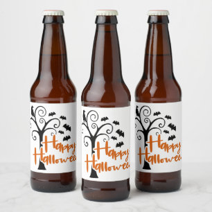 Étiquette Pour Bouteilles De Bière Joyeux Halloween Arbre Mort Orange Noir Chauves-so