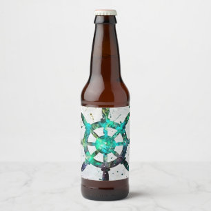 Étiquette Pour Bouteilles De Bière La roue du capitaine aux couleurs bleu vert de l'o
