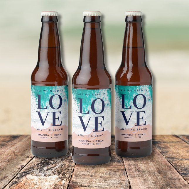 Étiquette Pour Bouteilles De Bière L'amour et le Mariage de la plage (Love and the Beach Coastal Wedding Beer Bottle Label)