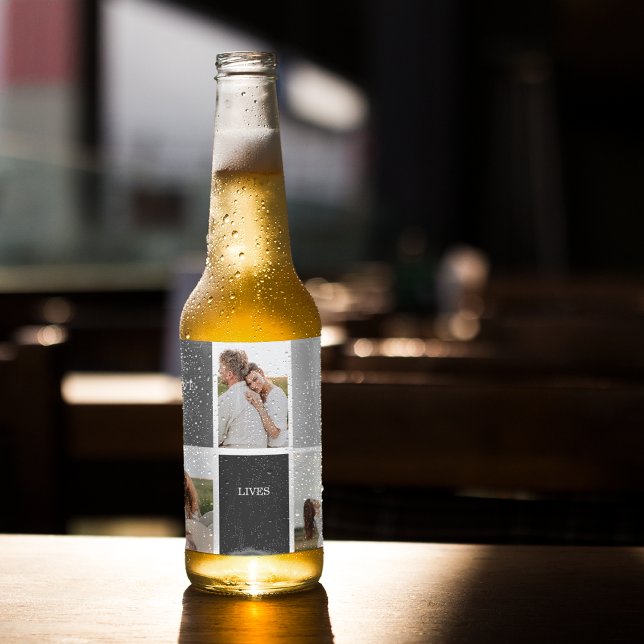 Étiquette Pour Bouteilles De Bière L'amour vit ici | Cadeau Famille Trois Photo (Créateur téléchargé)