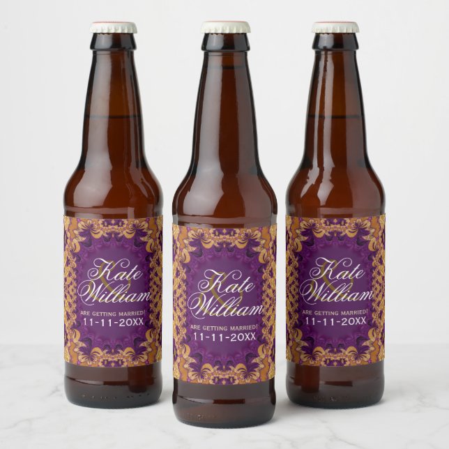 Étiquette Pour Bouteilles De Bière Magenta Fuchsia Dentelle fractale rose (Bouteilles)