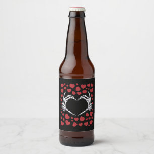 Étiquette Pour Bouteilles De Bière Main de squelette cœur os drôles de la Saint-Valen