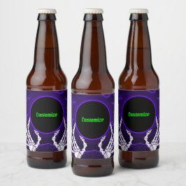 Étiquette Pour Bouteilles De Bière Mains pourpres de squelette