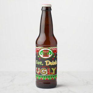 Étiquette Pour Bouteilles De Bière Mangez la boisson et soyez fête de vacances laide