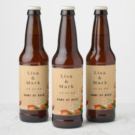 Étiquette Pour Bouteilles De Bière Mariage à papillons floraux en bois rustique