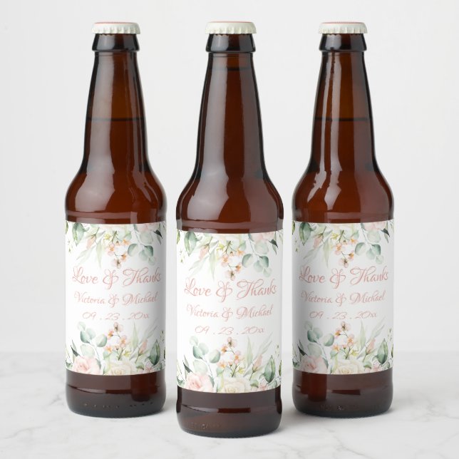 Étiquette Pour Bouteilles De Bière Mariage d'aquarelle rose floral (Bouteilles)