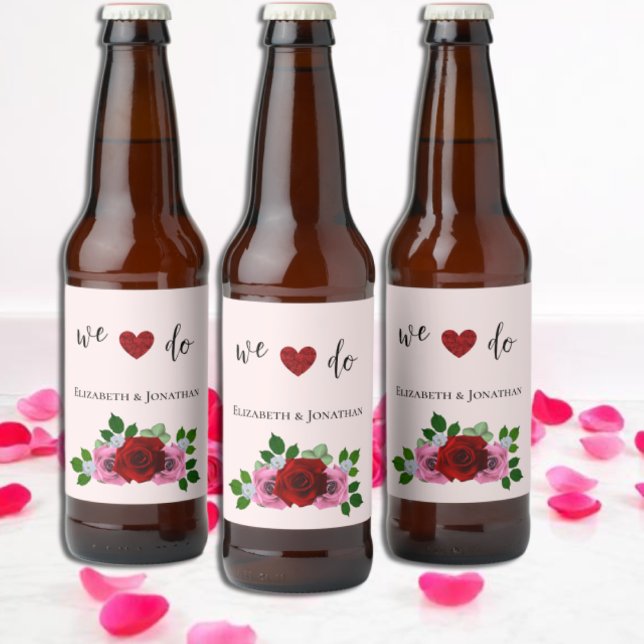 Étiquette Pour Bouteilles De Bière Mariage de roses rouges et roses (Créateur téléchargé)