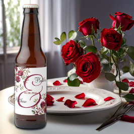 Étiquette Pour Bouteilles De Bière Mariage de script moderne floral de Bourgogne