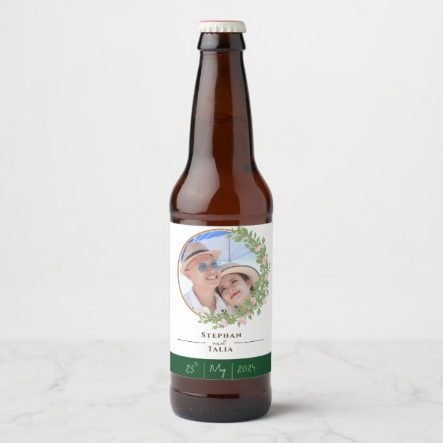 Étiquette Pour Bouteilles De Bière Mariage d'élégance florale enchantée (Devant)