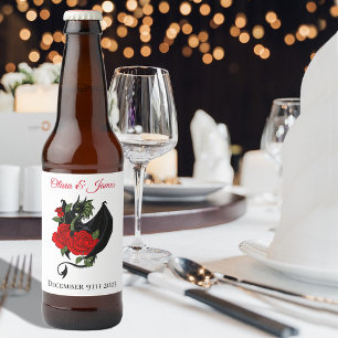 Étiquette Pour Bouteilles De Bière Mariage d'Imaginaire Black Dragon Red Roses