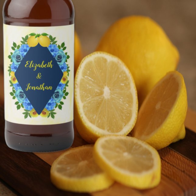 Étiquette Pour Bouteilles De Bière Mariage floral citron soleil (Créateur téléchargé)