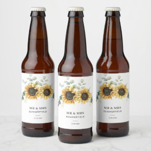Étiquette Pour Bouteilles De Bière Mariage floral de tournesol vert
