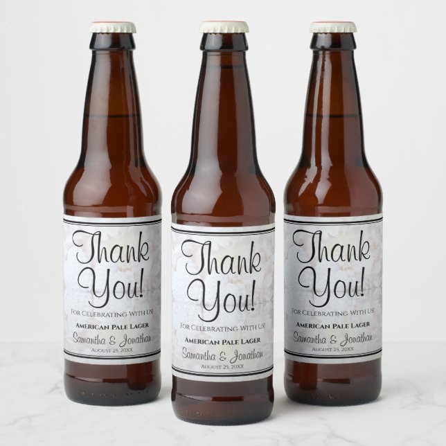 Étiquette Pour Bouteilles De Bière Mariage Merci de réflexion blanc (Bouteilles)