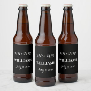 Étiquette Pour Bouteilles De Bière Mariage minimaliste de script simple noir et blanc