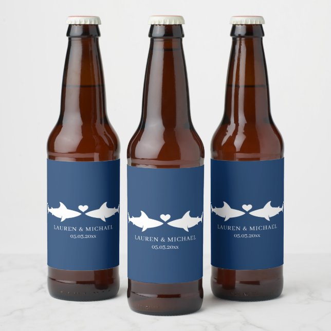 Étiquette Pour Bouteilles De Bière Mariage requin avec nom (Bouteilles)