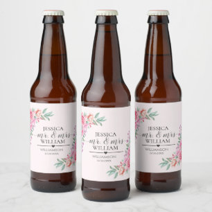 Étiquette Pour Bouteilles De Bière Mariage rose floral