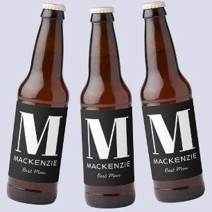 Étiquette Pour Bouteilles De Bière Meilleur homme Monogramme Nom Noir