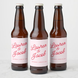 Étiquette Pour Bouteilles De Bière minimaliste moderne rose et Mariage rouge
