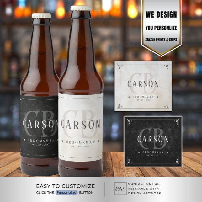 Étiquette Pour Bouteilles De Bière Monogramme de cadeaux Groomsmen personnalisables (Créateur téléchargé)
