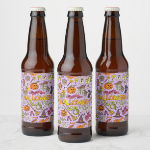 Étiquette Pour Bouteilles De Bière Motif de doodle Halloween mignon