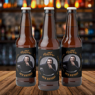 Étiquette Pour Bouteilles De Bière Mythe de l'homme légende photo noir or fête d'anni