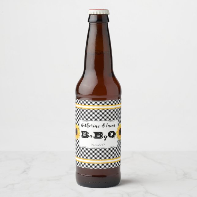 Étiquette Pour Bouteilles De Bière Noir | Chèques blancs Bébé Q BBQ Douche (Devant)