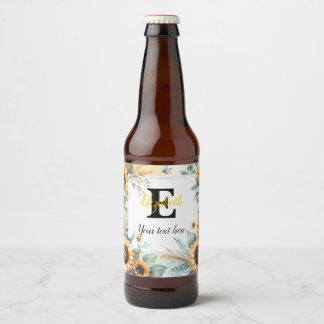 Étiquette Pour Bouteilles De Bière Nom du monogramme texte tournesols aquarelle moder