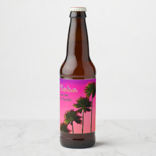 Étiquette Pour Bouteilles De Bière Palmiers au coucher du soleil