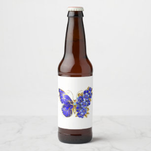 Étiquette Pour Bouteilles De Bière Papillon saphir à fleurs
