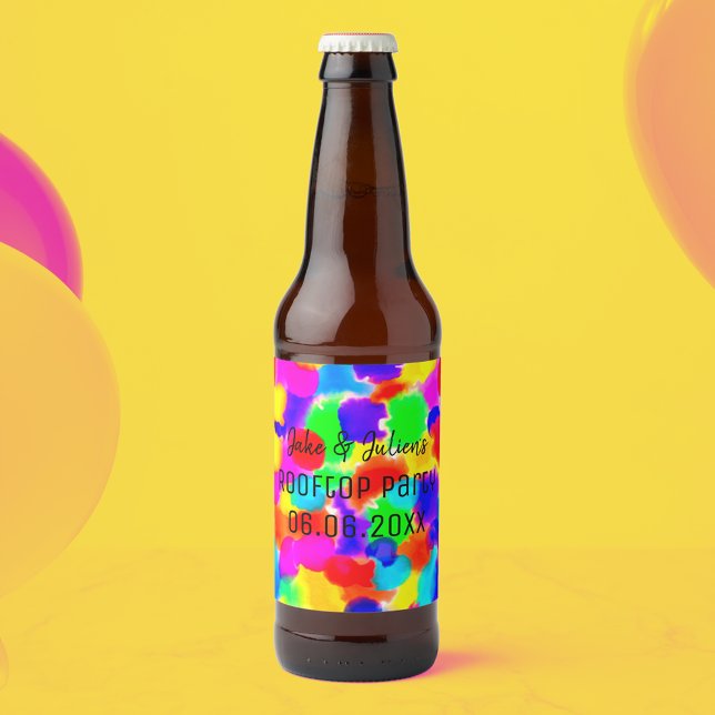 Étiquette Pour Bouteilles De Bière Parti Rainbow personnalisé (Rainbow party inspiration for a summer of fun! 🌞🌈🌻)