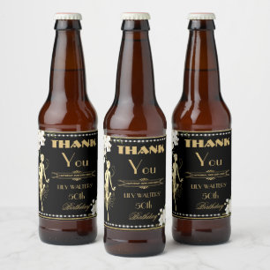 Étiquette Pour Bouteilles De Bière Pearls White Floral Art Déco Gatsby 20s Anniversai