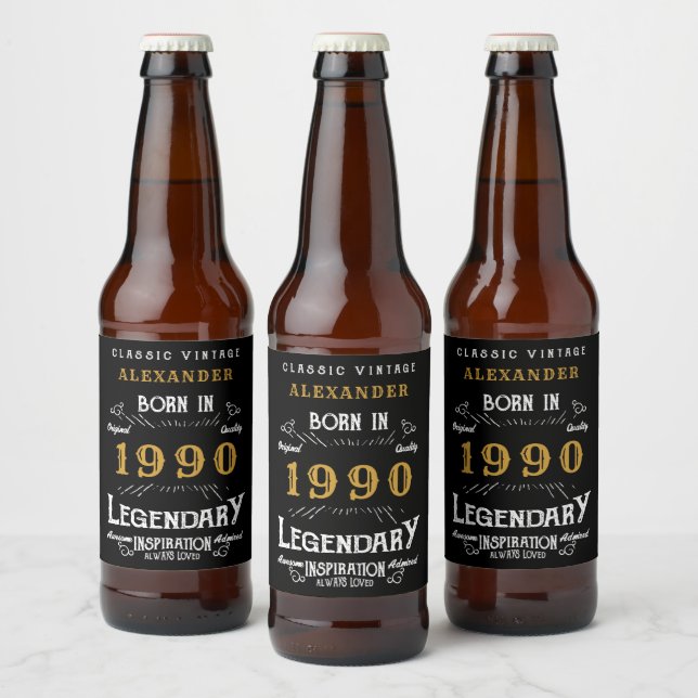 Étiquette Pour Bouteilles De Bière Personnalisé 1990 Anniversaire Ajouter Votre Nom L (Bouteilles)