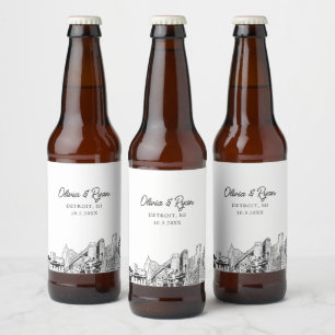 Étiquette Pour Bouteilles De Bière Personnalisé de Detroit Skyline