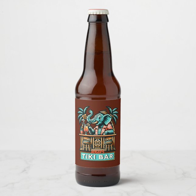 Étiquette Pour Bouteilles De Bière Personnaliser Retro Elephant Tiki Bar (Devant)