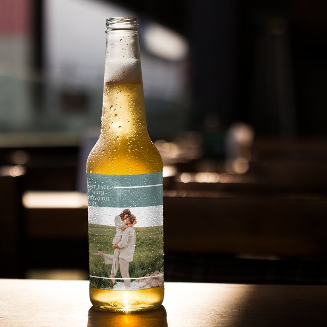 Étiquette Pour Bouteilles De Bière Photo moderne Green Famille Jolie Cadeau (Créateur téléchargé)