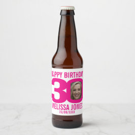 Étiquette Pour Bouteilles De Bière Pink 30th Birthday photo nom personnalisé étiquett