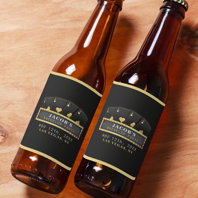 Étiquette Pour Bouteilles De Bière Poker Aces Black & Gold Bachelor (Poker Aces Black & Gold Bachelor Party Beer Bottle Label
)
