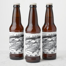 Étiquette Pour Bouteilles De Bière Pont antique. Dessin au crayon.