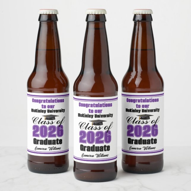 Étiquette Pour Bouteilles De Bière Purple Class of 2026 Graduation Party Custom (Bouteilles)