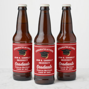 Étiquette Pour Bouteilles De Bière Red White Graduate Custom 2025 Graduation Party
