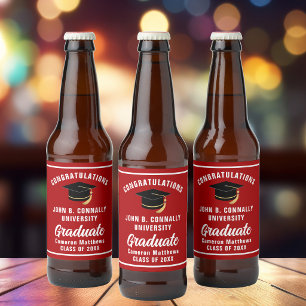 Étiquette Pour Bouteilles De Bière Red White Graduate Custom 2025 Graduation Party