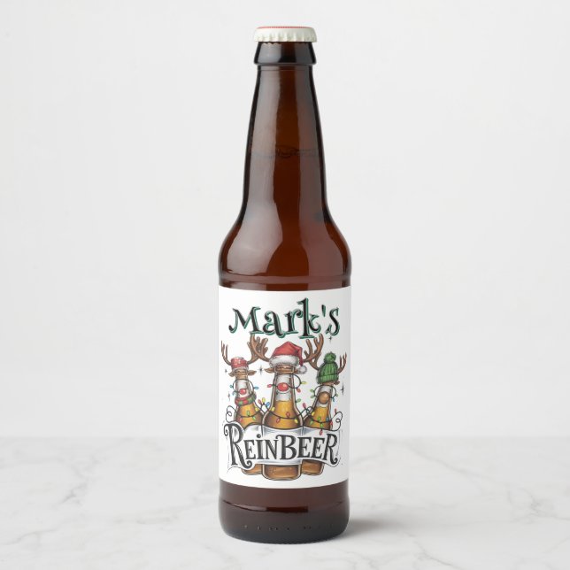 Étiquette Pour Bouteilles De Bière Reinbeer personnalisée de Noël (Devant)